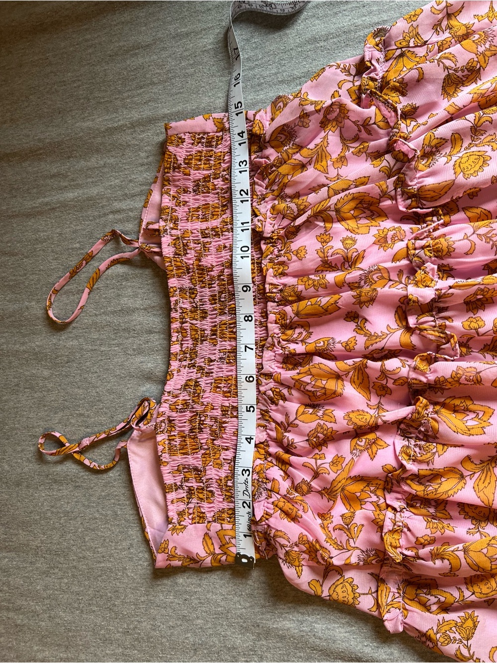 Lush Pink Dress with Mustard Floral Trim - Picture 4 of 7